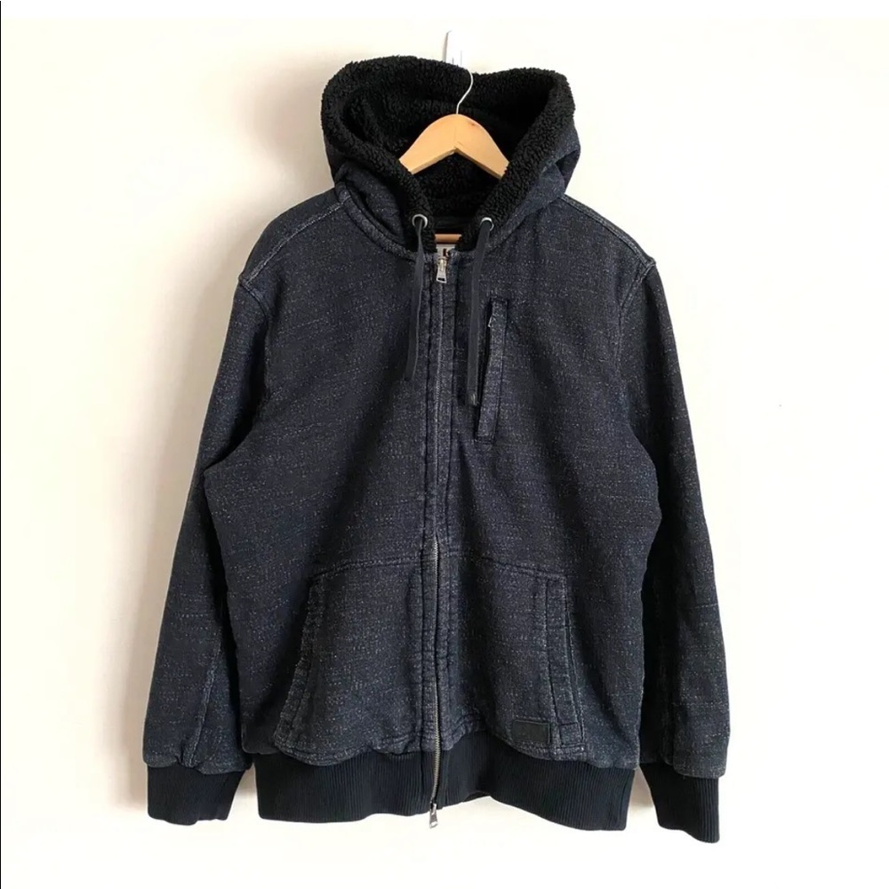 Roots Canada Sherpa lined Heavy Full Zip Hoodie Jacket Mens XL Heather Black